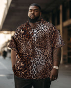 Men's Big & Tall Snakeskin Leopard Print 90s Rock Gradient Element Short-Sleeved Shirt