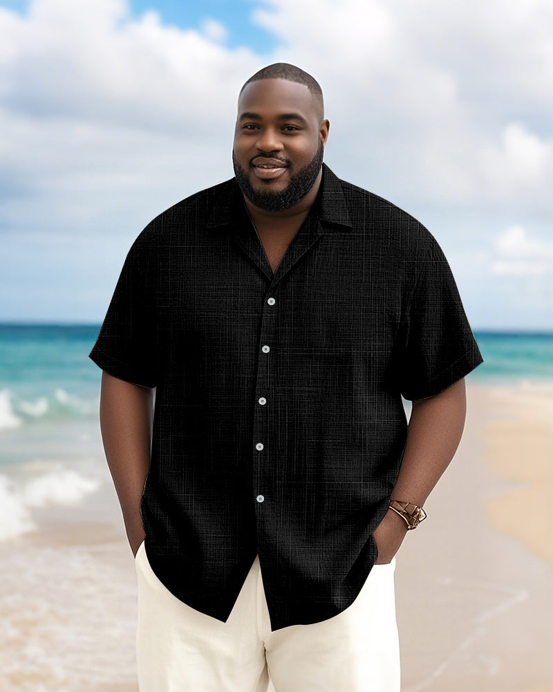 Men's Plus Size Daily Solid Color Short Sleeve Bamboo Hemp Texture Shirt