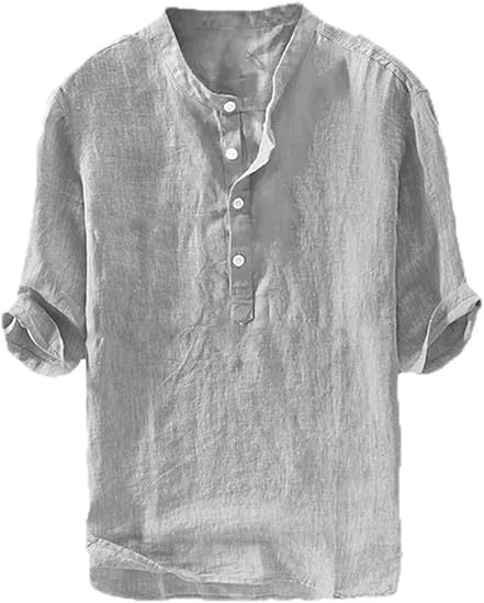 S-6XL Summer Men's Stand Collar Half-placket Linen Shirt