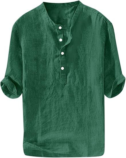 S-6XL Summer Men's Stand Collar Half-placket Linen Shirt