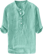 S-6XL Summer Men's Stand Collar Half-placket Linen Shirt