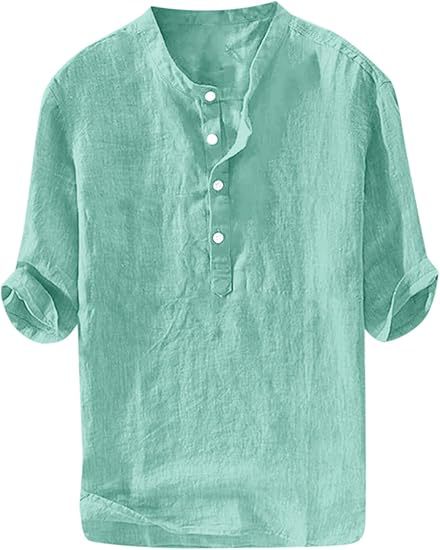 S-6XL Summer Men's Stand Collar Half-placket Linen Shirt