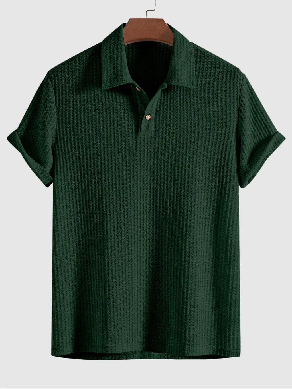 Jacquard-Strick-Poloshirt uni Grün Kurzarm