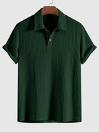 Jacquard-Strick-Poloshirt uni Grün Kurzarm