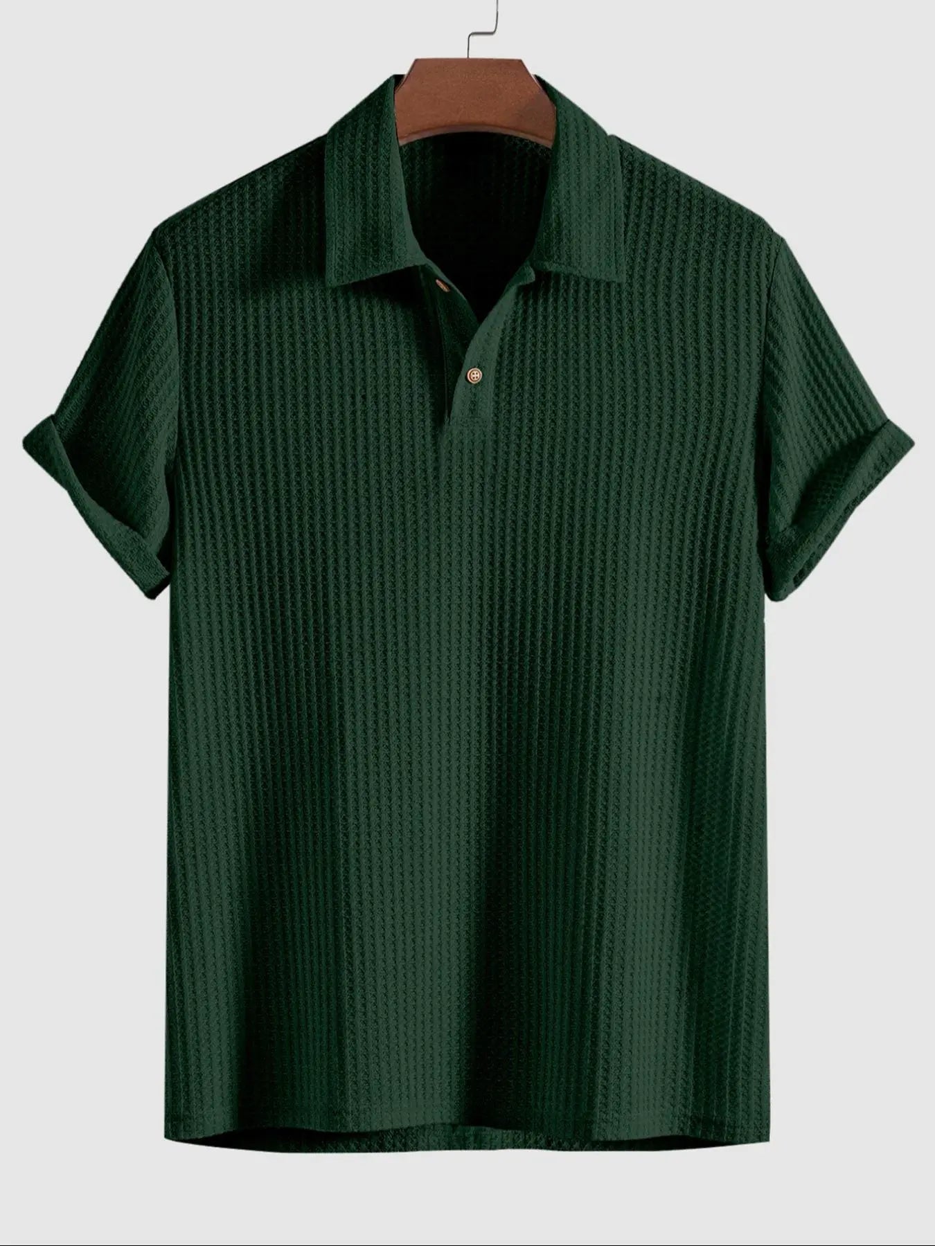 Jacquard-Strick-Poloshirt uni Grün Kurzarm