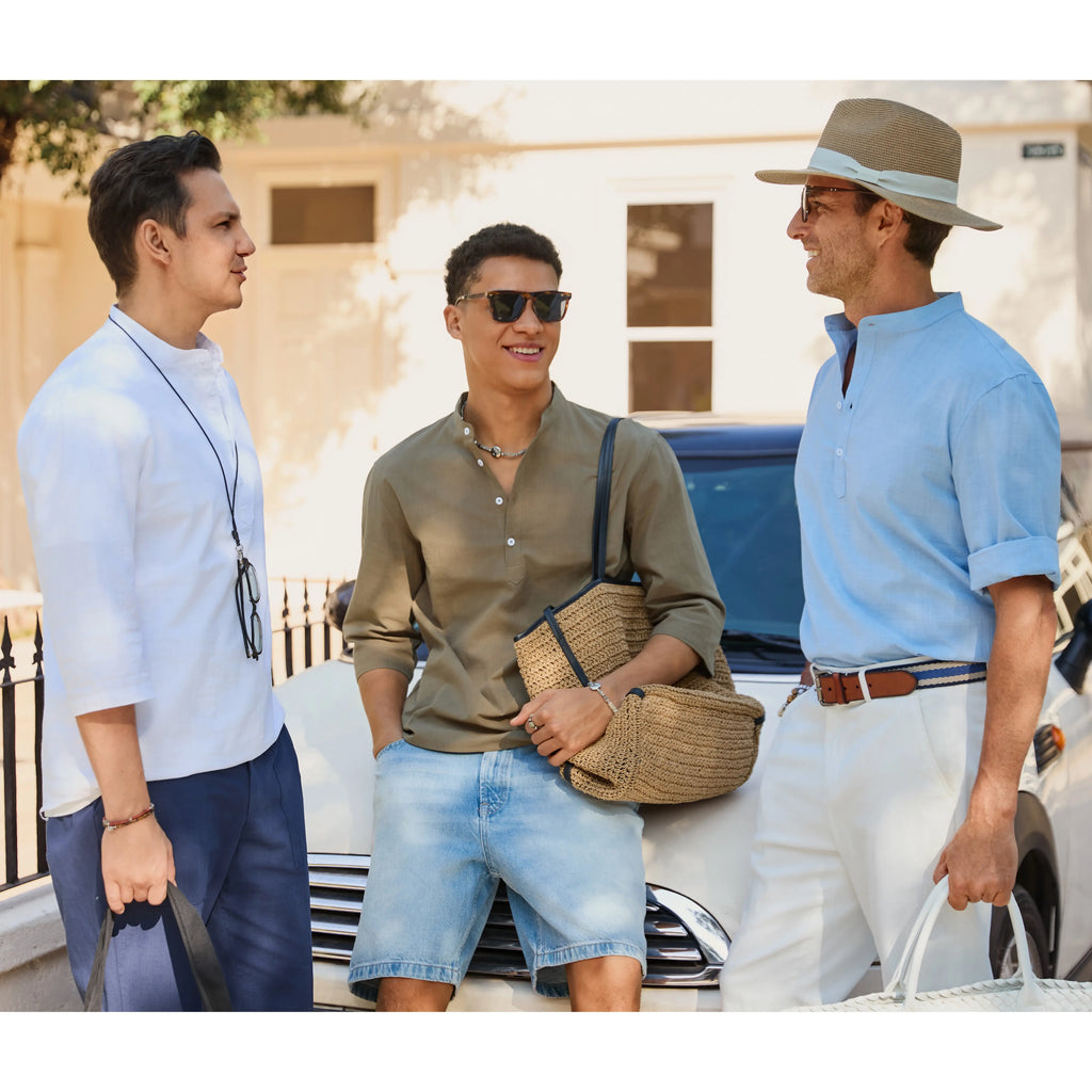 Runcati Men's Linen Shirt - Casual Cotton 3/4 Sleeve