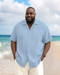 Men's Plus Size Daily Solid Color Short Sleeve Bamboo Hemp Texture Shirt