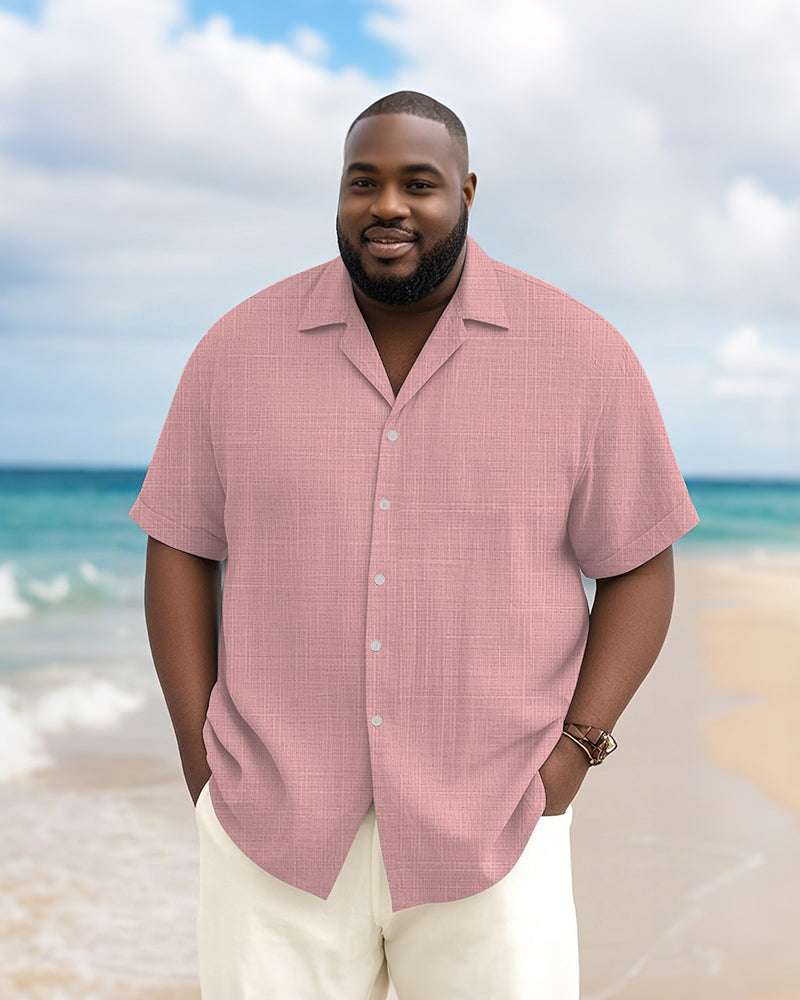 Men's Plus Size Daily Solid Color Short Sleeve Bamboo Hemp Texture Shirt
