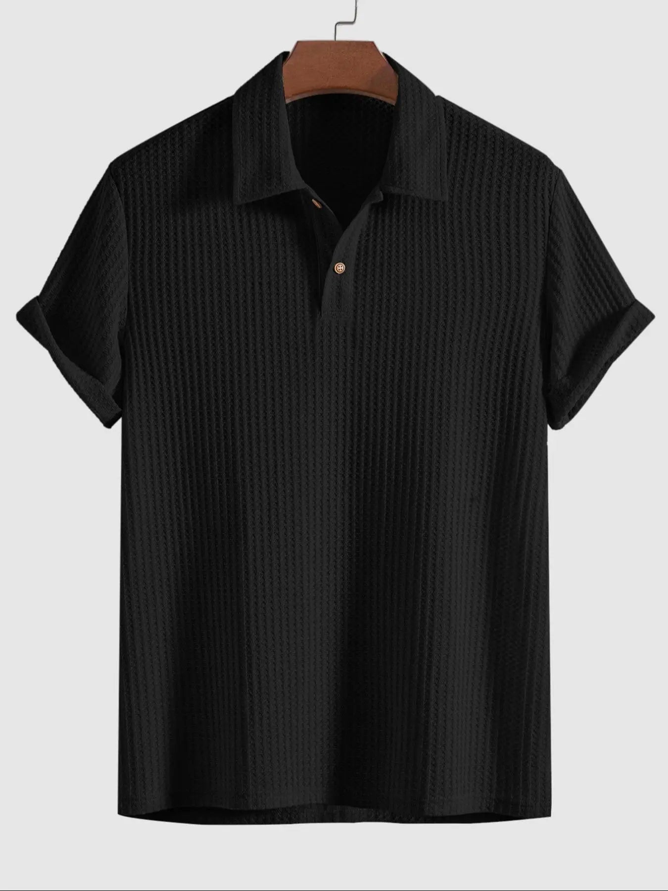 Jacquard-Strick-Poloshirt uni Grün Kurzarm