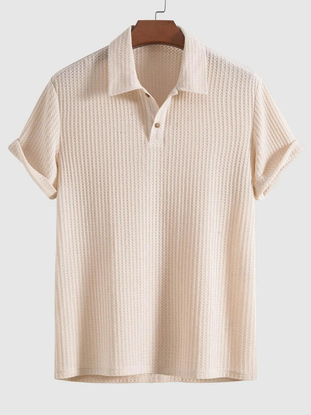 Jacquard-Strick-Poloshirt uni Grün Kurzarm