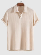 Jacquard-Strick-Poloshirt uni Grün Kurzarm
