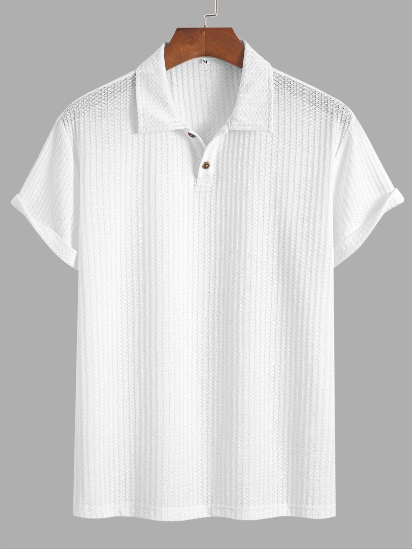Jacquard-Strick-Poloshirt uni Grün Kurzarm