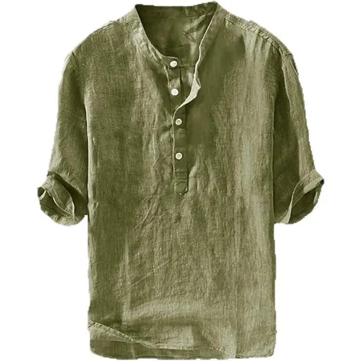 Runcati Men's Linen Shirt - Casual Cotton 3/4 Sleeve