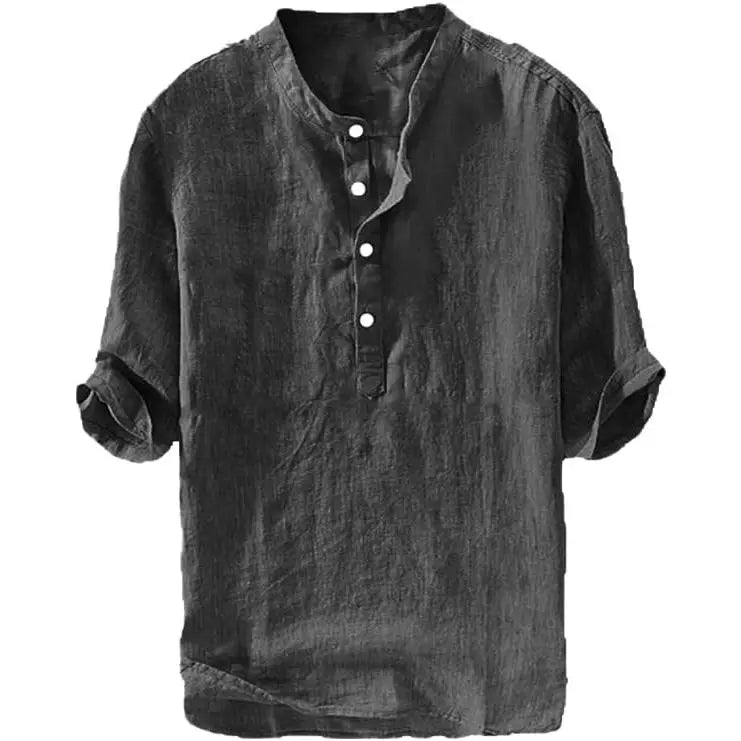 Runcati Men's Linen Shirt - Casual Cotton 3/4 Sleeve