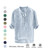 S-6XL Summer Men's Stand Collar Half-placket Linen Shirt