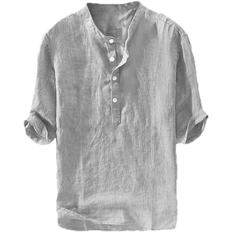 Runcati Men's Linen Shirt - Casual Cotton 3/4 Sleeve