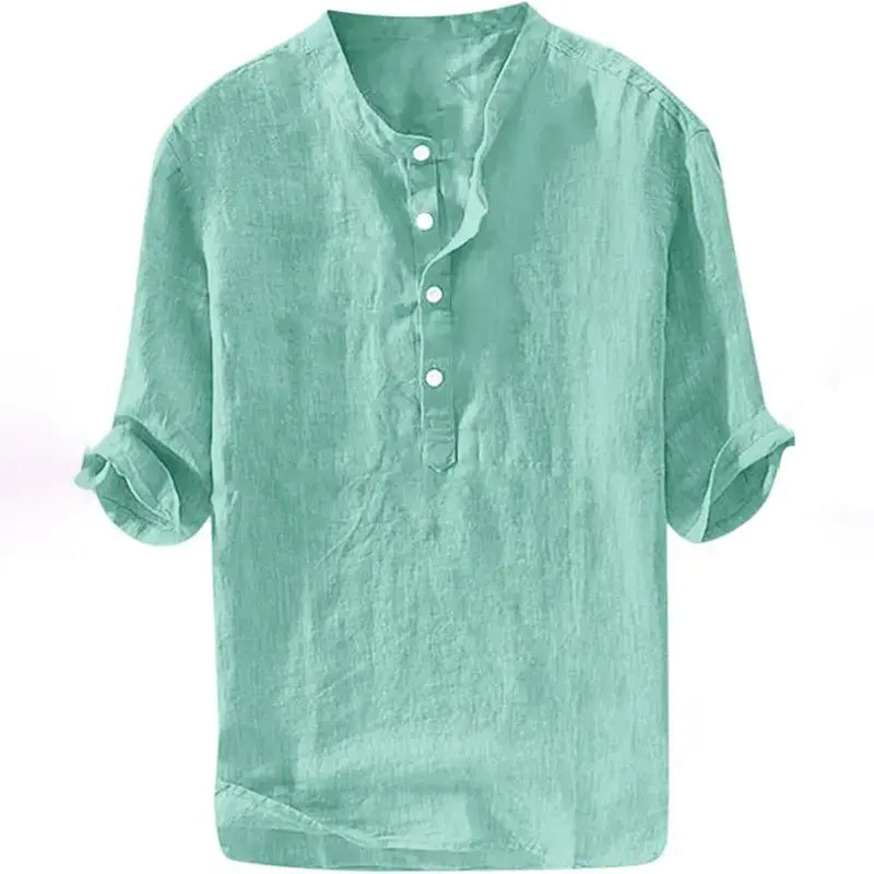 Runcati Men's Linen Shirt - Casual Cotton 3/4 Sleeve