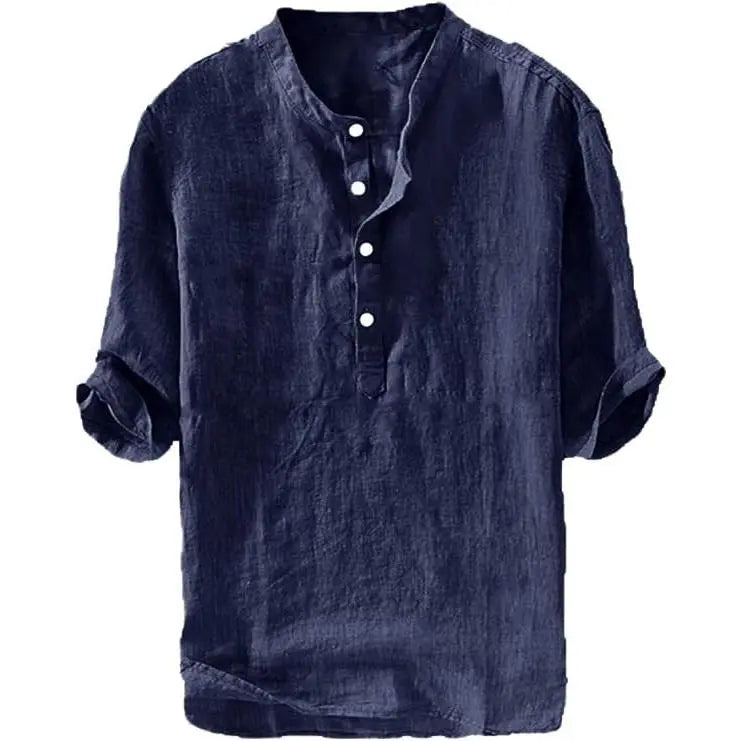 Runcati Men's Linen Shirt - Casual Cotton 3/4 Sleeve