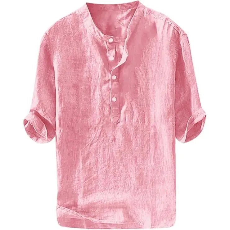 Runcati Men's Linen Shirt - Casual Cotton 3/4 Sleeve
