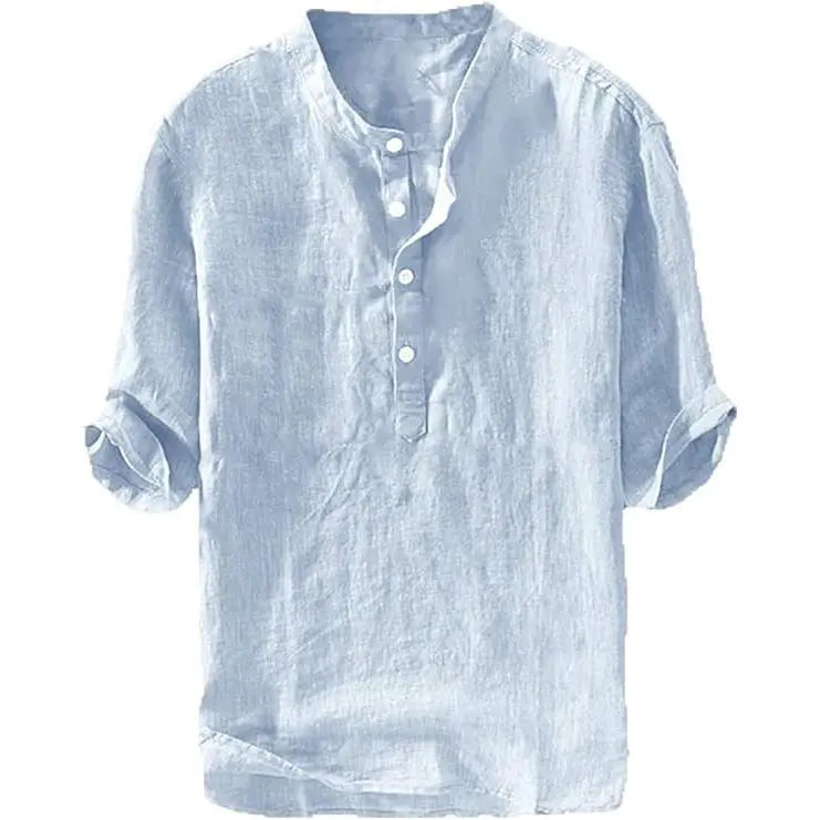 Runcati Men's Linen Shirt - Casual Cotton 3/4 Sleeve
