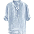 Runcati Men's Linen Shirt - Casual Cotton 3/4 Sleeve
