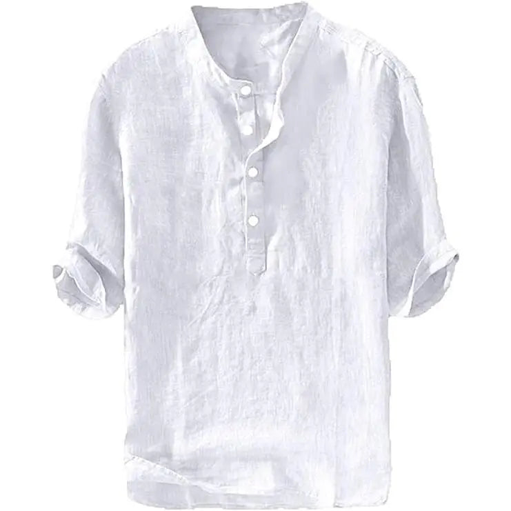 Runcati Men's Linen Shirt - Casual Cotton 3/4 Sleeve