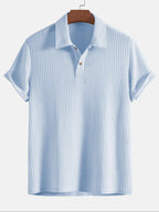 Jacquard-Strick-Poloshirt uni Grün Kurzarm