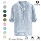 Runcati Men's Linen Shirt - Casual Cotton 3/4 Sleeve