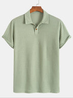 Jacquard-Strick-Poloshirt uni Grün Kurzarm