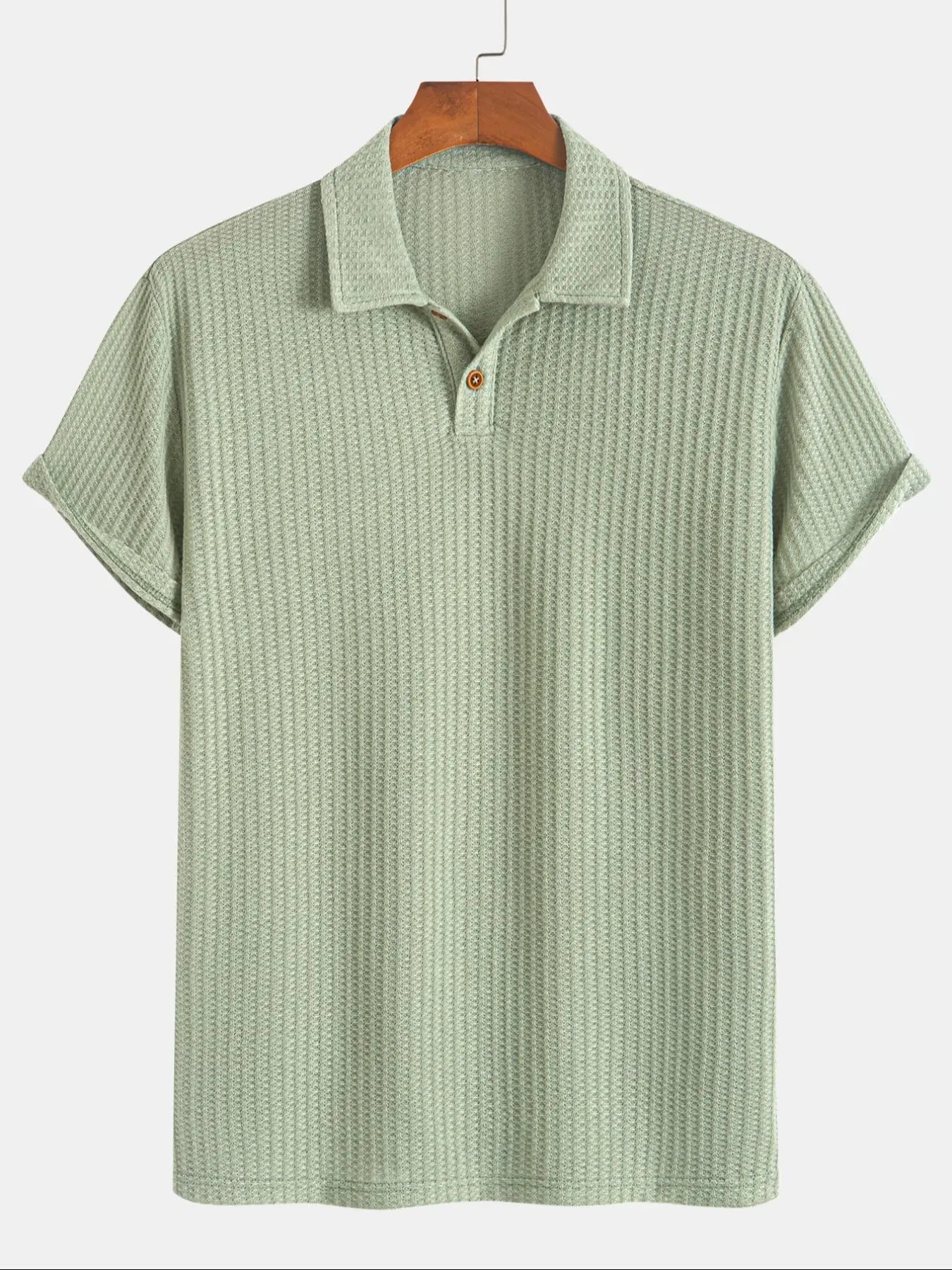 Jacquard-Strick-Poloshirt uni Grün Kurzarm