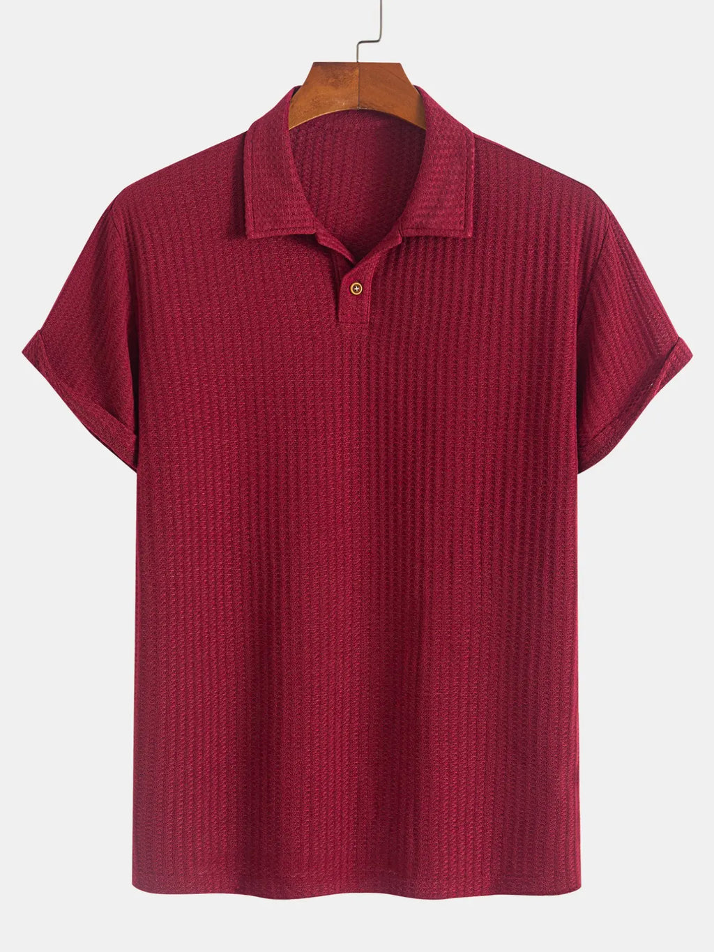 Jacquard-Strick-Poloshirt uni Grün Kurzarm