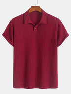 Jacquard-Strick-Poloshirt uni Grün Kurzarm