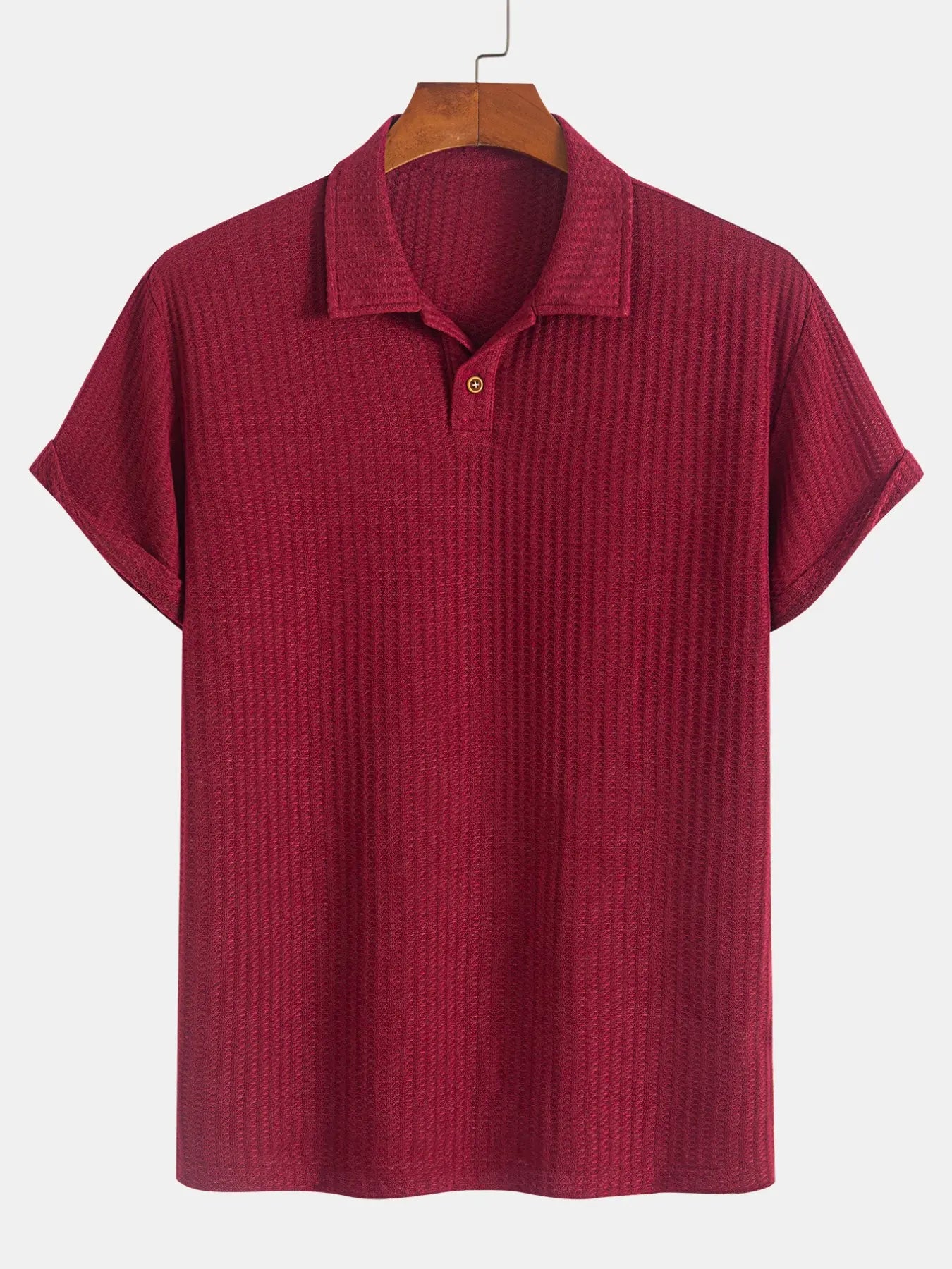 Jacquard-Strick-Poloshirt uni Grün Kurzarm